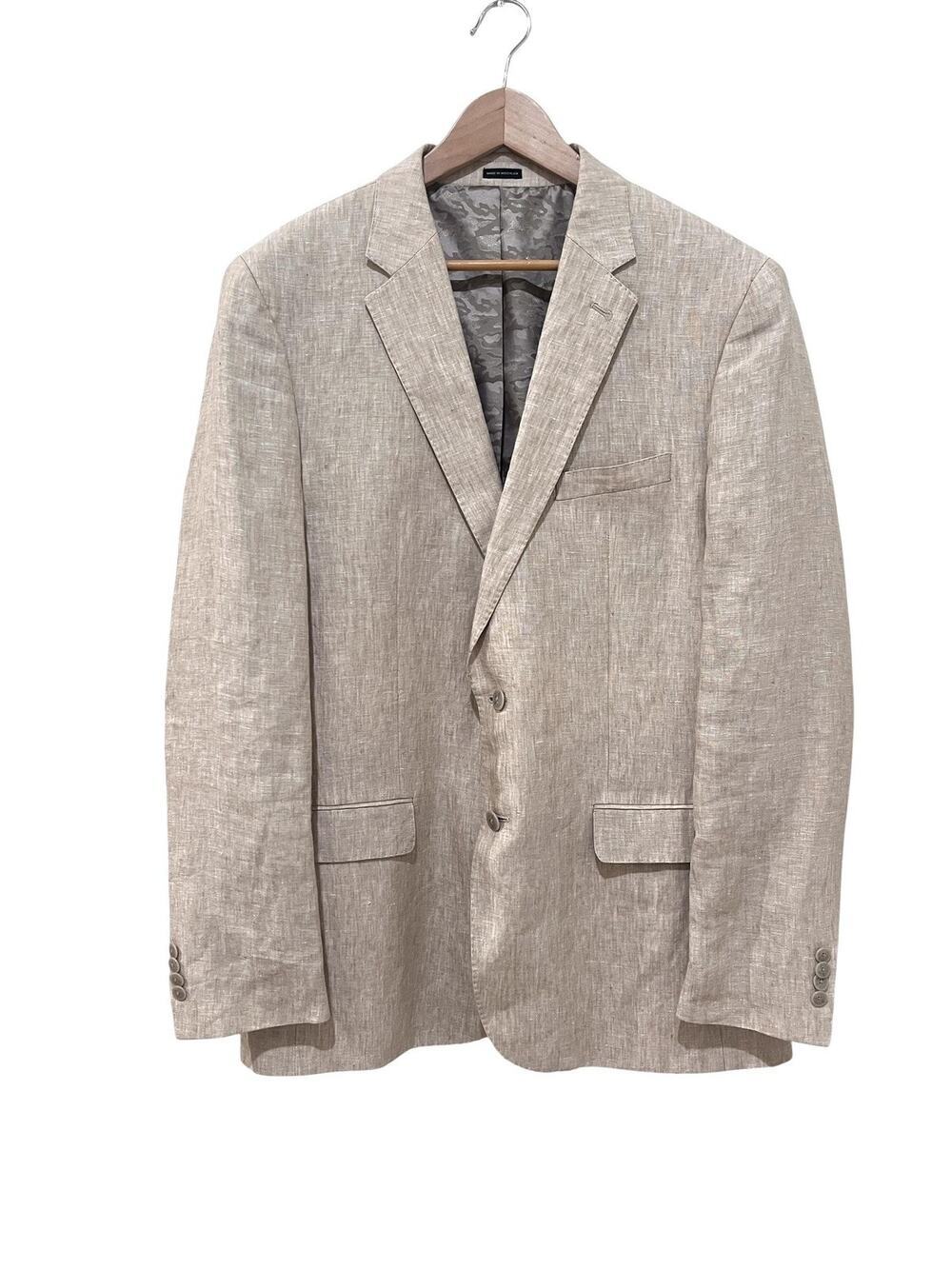 Joseph Abboud Blazer Mens 46 Tall Beige Linen Slim Fit Sport Coat Camo Lining